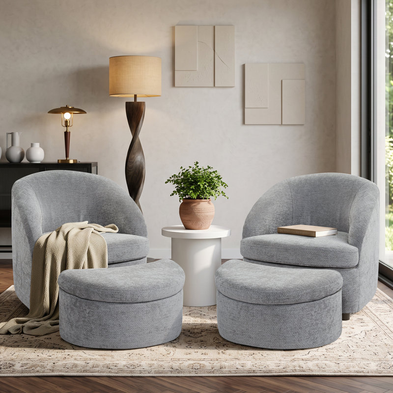 Fauteuil demi-tonneau avec repose-pieds en chenille Premium, Grey