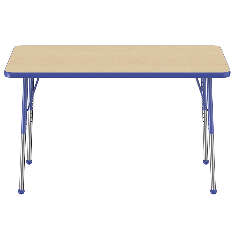 Table d'activité rectangulaire à hauteur réglable en forme de T, Érable / Bleu, 24 po x 48 po, Roulement à bille standard