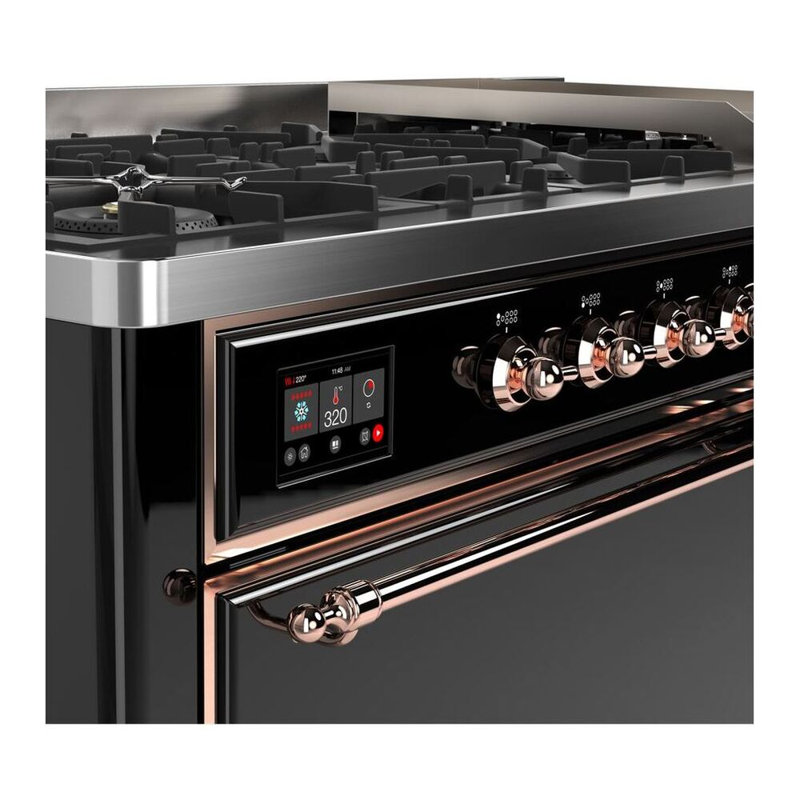 ILVE UM15FDQNS3BKCLP Majestic II 60 inch Dual Fuel Range with 9 Burners, Griddle (Liquid Propane, Solid Door, Glossy Black, Chrome)