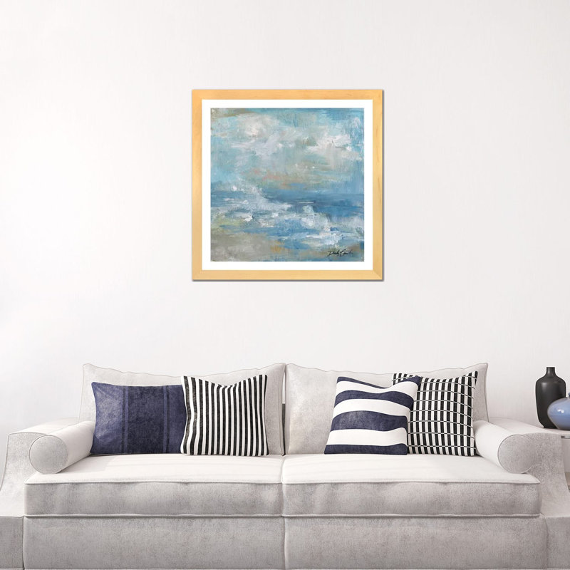 Reproduction d’art, "Water Murmurii" par Debi coules, H 24 po x l 24 po x p 1 po, Toile avec cadre en bois beige, Blanc