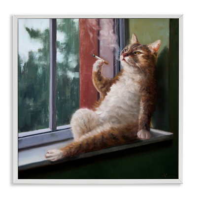 House Cat Smoking Lounging in Window Pane by Lucia Heffernan - Graphic Art