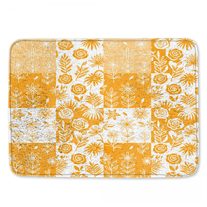 Tapis de bain orange à motif floral, L 24 po x L 17 po