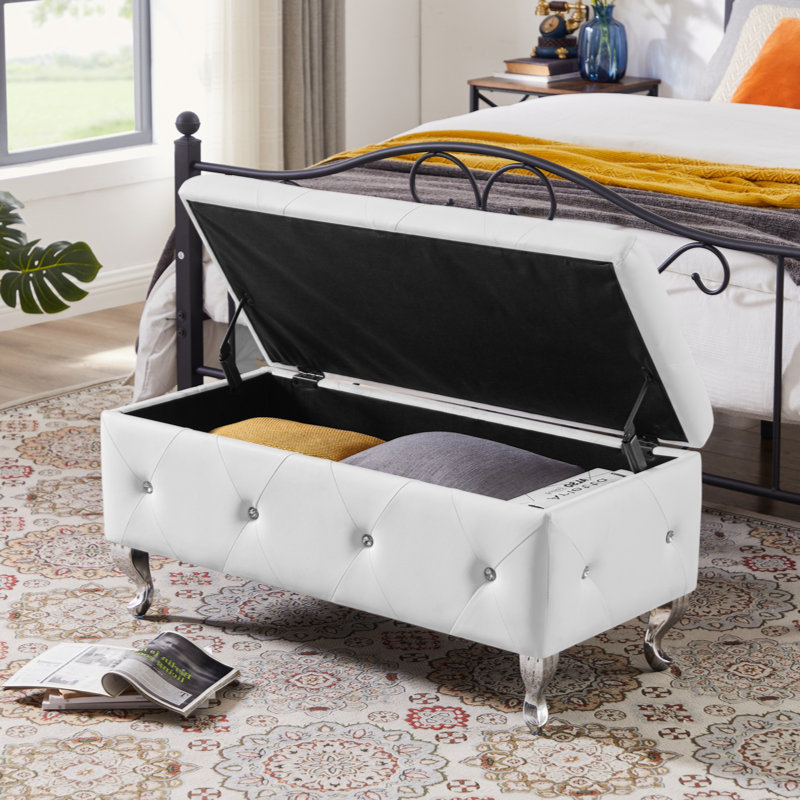 Storage Bench, Flip Top Entryway Bench Seat With Safety Hinge, White