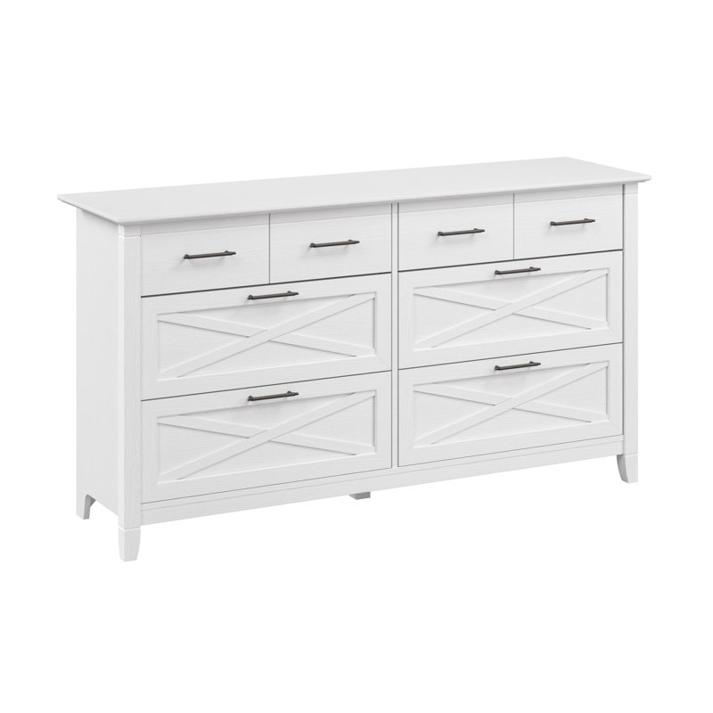 6 Drawer Dresser, Farmhouse Style, Wood Storage Cabinet, Pure White Oak, White