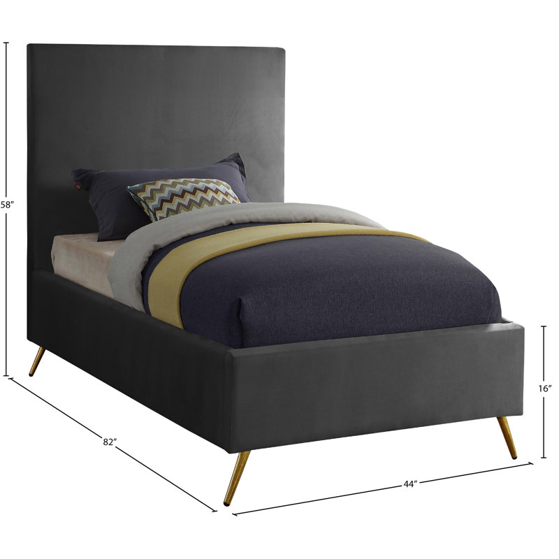 Lit plateforme tapissier Jasmine Lavaca, Simple, Velours gris