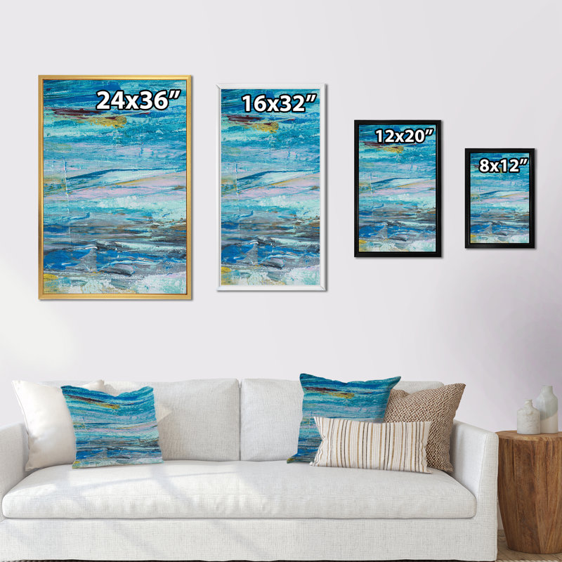 Vagues dans les tons de bleu côtier - Art mural moderne et contemporain sur toile, H 20 po x l 12 po x P 1 po