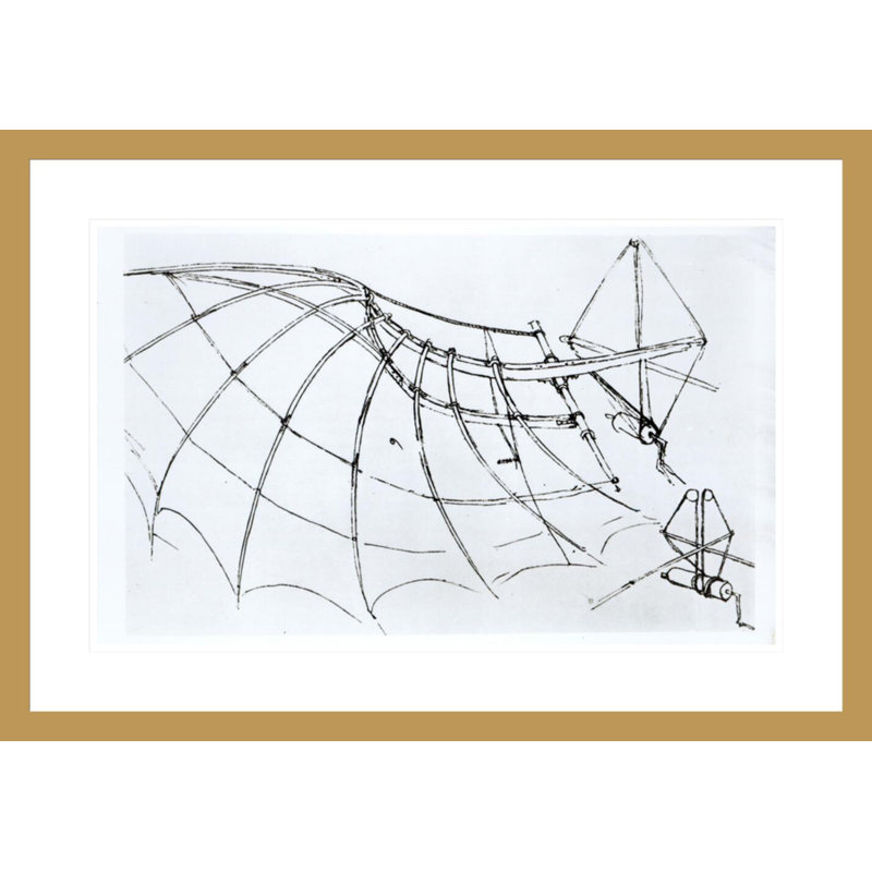 Schéma d'une aile mécanique manuscrite B par Leonardo Da Vinci, impression giclée sur cadre, H 20,67 po x l 29,5 po
