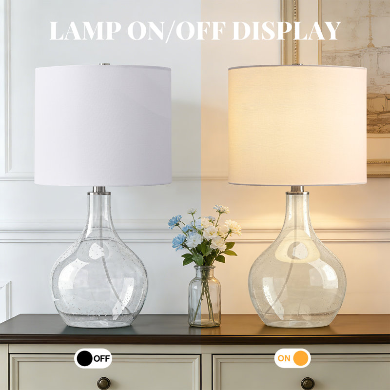  22.38" Clear Glass Modern Table Lamp for Living Room and Bedroom, Bubble