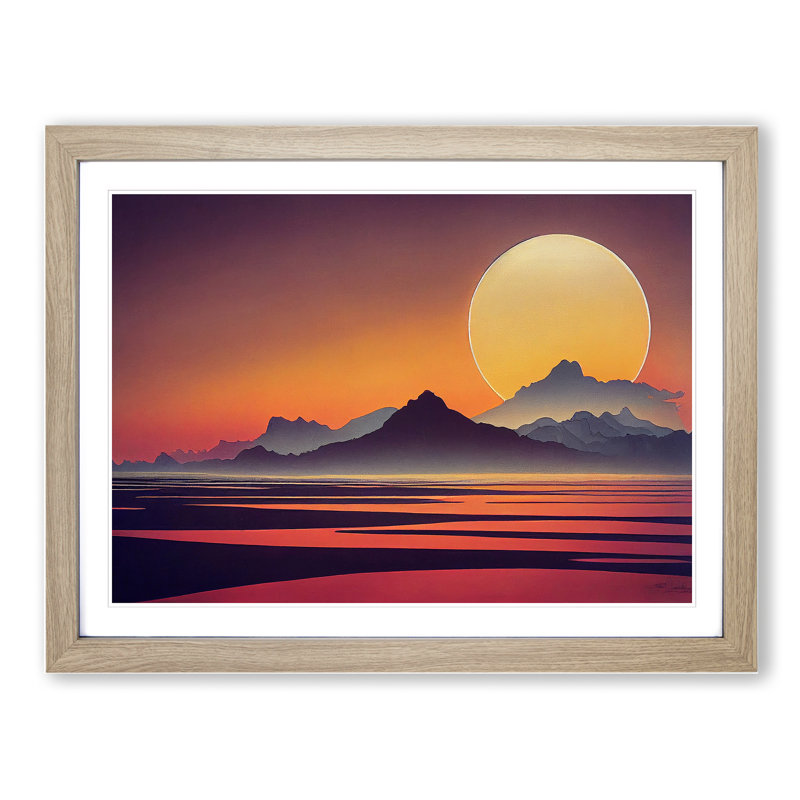 Daring Mountain Sunset - Framed Print, 34cm H x 46cm W x 2cm D, Oak