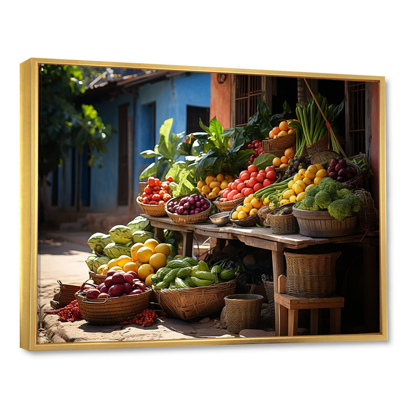 «Cuban Food Market Dream» sur impression sur toile, Cadre flottant doré, H 16 po x l 32 po x P 1 po