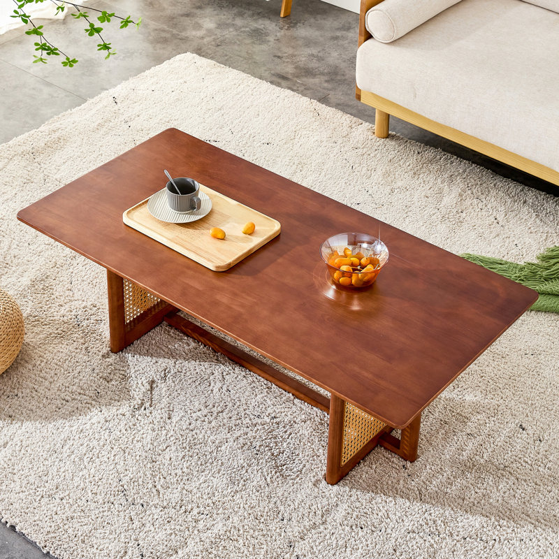 Table basse rectangulaire en bois massif imitation rondin de bois rond, Noyer