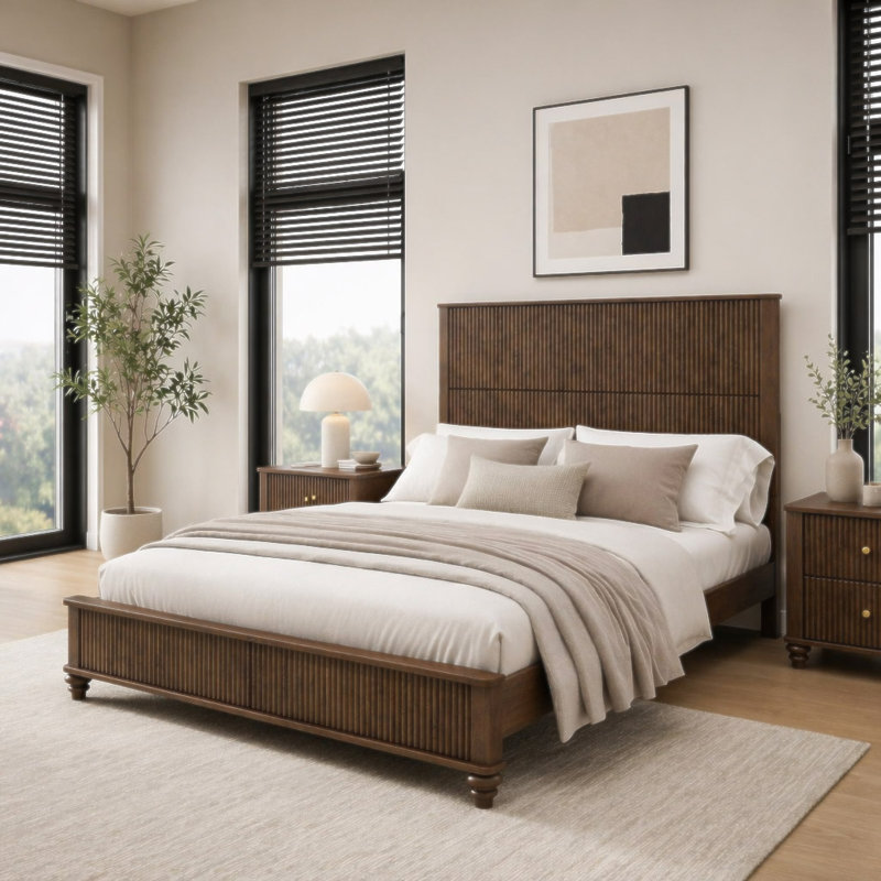 Cadre de lit en bois massif, cadre de lit plateforme grand avec tête de lit, grand lit en bois naturel de tête de lit, aucun sommier nécessaire
