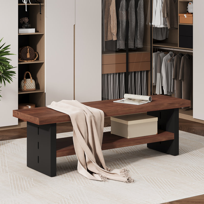 47" Solid Wood Entryway Bench with Shoe Storage