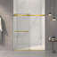 Porte de douche coulissante double sans cadre de 56 à 60 po x H 70 po, verre trempé clair de 5/16 po (8 mm) de large épaisseur, couche facile à nettoyer à double face, finition or brossé avec tampon-123210194