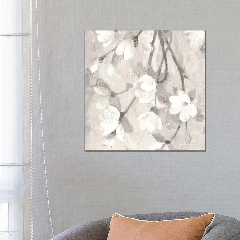 Magnolia Branch Flipped Cream Crop by Albena Hristova - Painting on Canvas, 66.04cm H x 66.04cm W x 3.81cm D, Wrapped Canvas