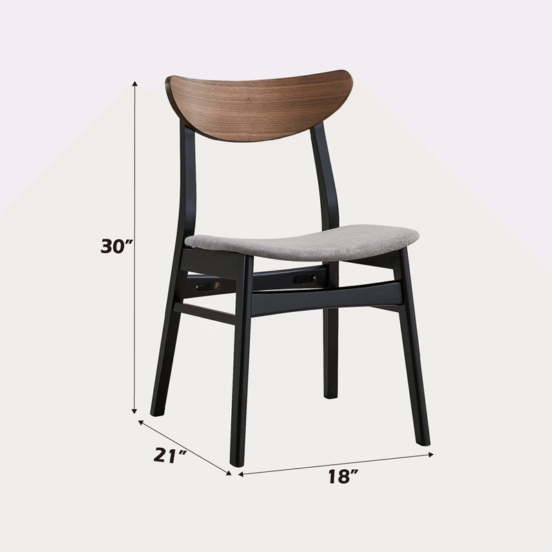 Ensemble de 2 chaises d'appoint en lin, noyer et finition noire, Lin gris