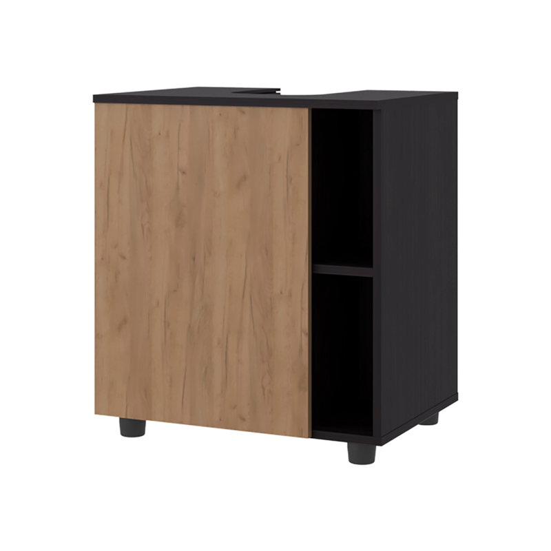Parade Under Pedestal Sink Cabinet, 1 Door, 5 Open Compartments, Melamine Finish, Natural/Black