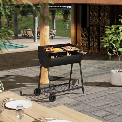 Williston Forge Berdena 107.5 cm W Portable Grills Grill / Smoker Combo Charcoal Grill Gas & Charcoal Combo Grill