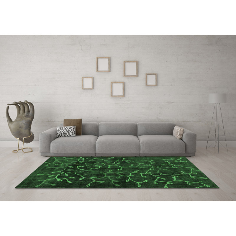 Tapis contemporains vert émeraude lavable à la machine 1107, Rond 5 pi