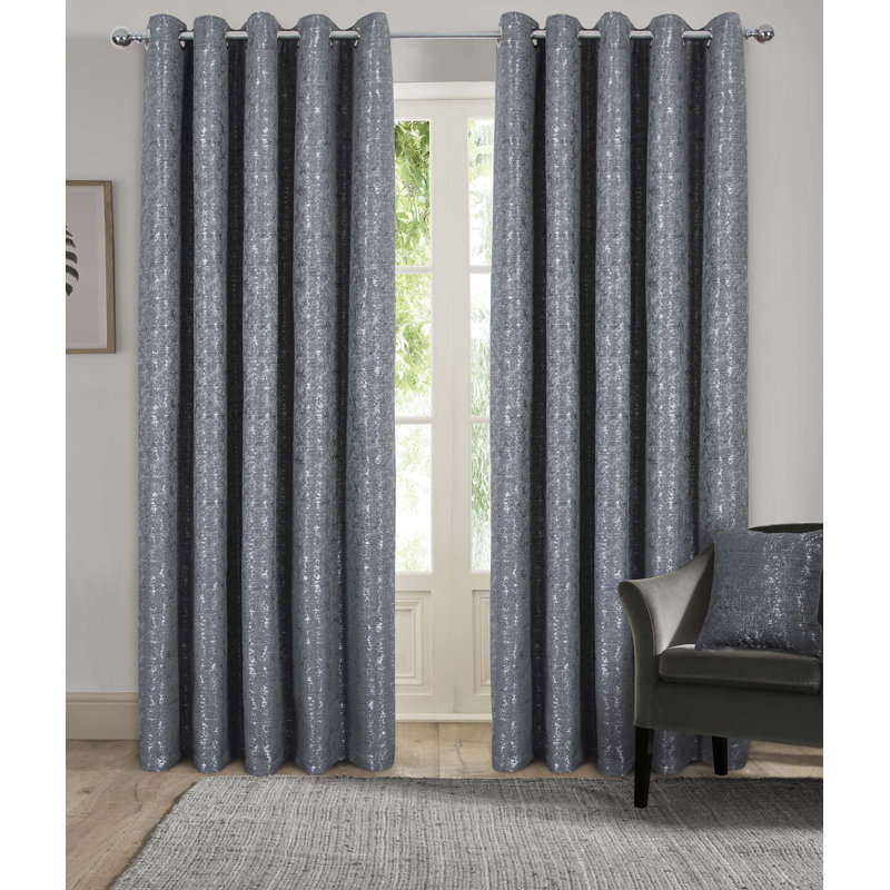 Nonia Semi Sheer Curtain Pair, Charcoal, 46cm Width x 54cm Drop