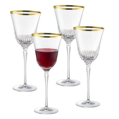 Verre à pied - Verre à vin rouge - Verre à vin blanc - Verre à cristal - Verre à eau - Avec bordure dorée brillante - Verres à pied - Ensemble de 4 verres à pied - 8 oz - Fabriqué en Europe - par Barski