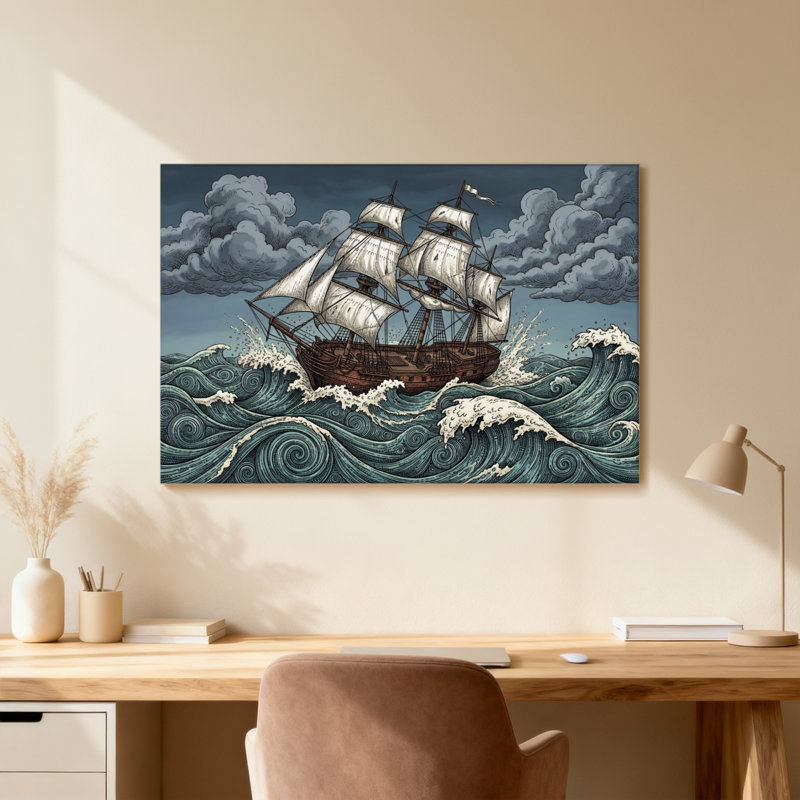 Voile de mer orageuse, nuages, ciel, impression sur toile, H 16 po x l 24 po, Cadre photo unique, Grain de bois clair