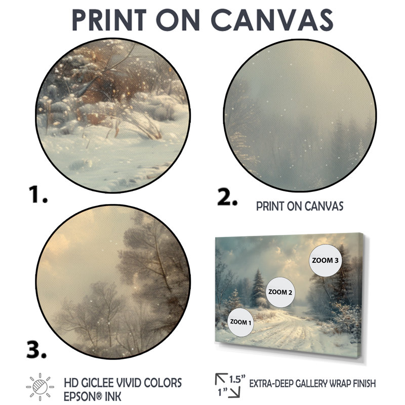«White Grey Winter route into forest III - Winter Landscape», art mural sur toile, H 40 po x l 60 po, Toile tendue