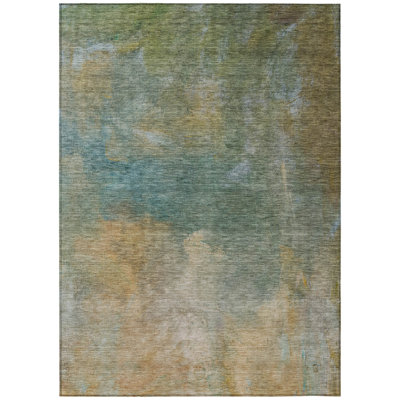 Machine Washable Indoor/Outdoor Chayil ACN1076 Mint Rug