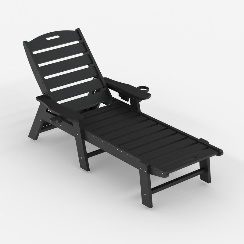 Outdoor HDPE Chaise Lounge, Oversize HDPE 5-Position Pool Lounge Chairs, Pool Lounges Chairs, Black