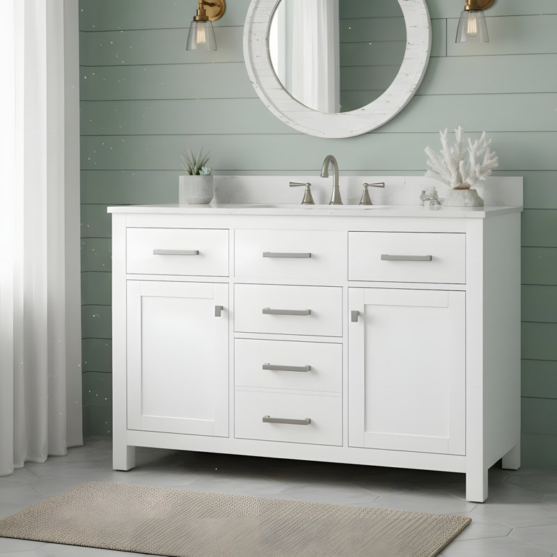 Meuble-lavabo autoportant avec cadre en bois massif et comptoir, 48"