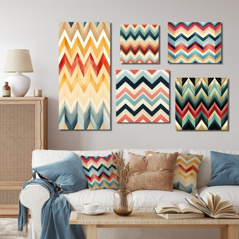 Christenson - Ensemble de 5 reproductions d'art sur toile à chevrons, Toile tendue