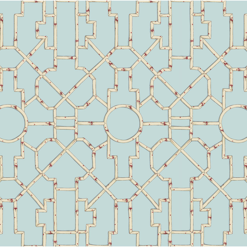 Baldwin Geometric Wallpaper Roll by Scalamandré, Cream/Red/Aqua