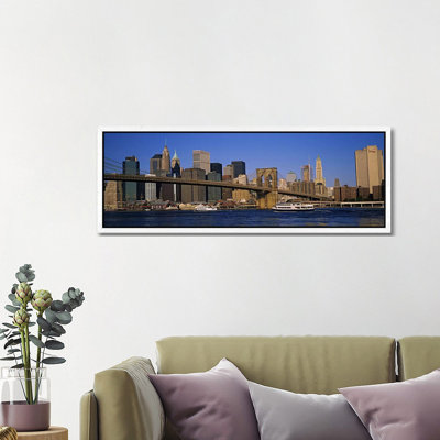 Brooklyn Bridge With Lower Manhattan' Skyline In The Background, New York City, New York, USA 1 Piece Panoramic Wall Art on Canvas