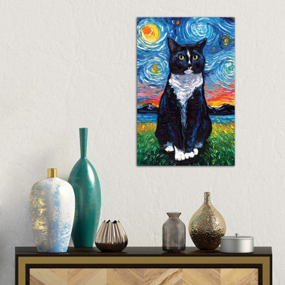 Tuxedo Cat Night by Aja Trier - Wrapped Canvas Painting