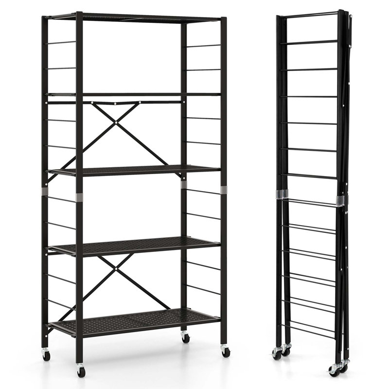 2 Pcs Foldable Storage Shelves Adjustable Collapsible Organizer Rack With Wheels