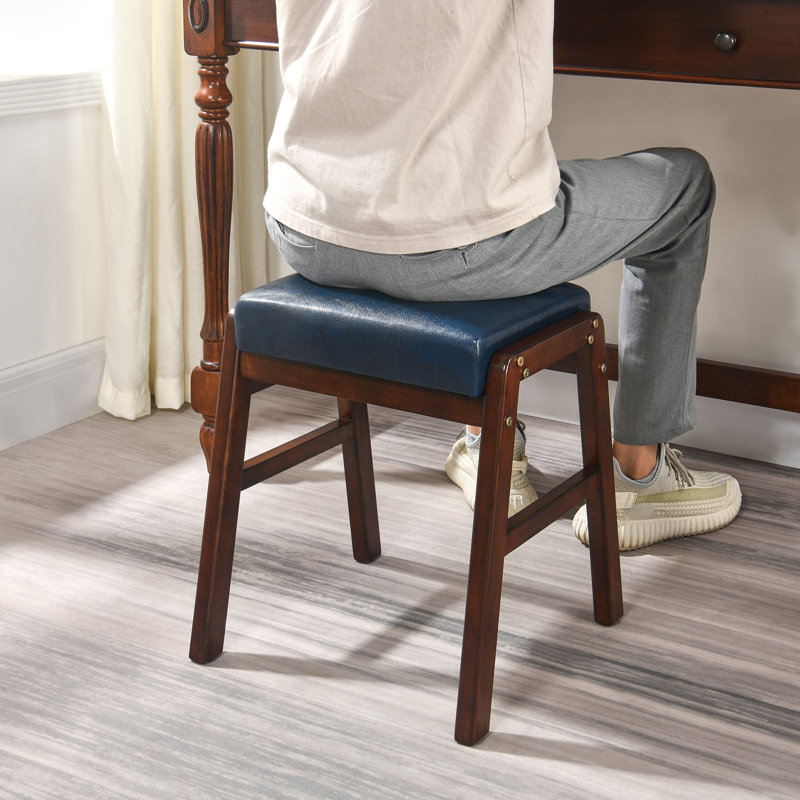 Raahi Solid Wood Accent Stool, Midnight Blue