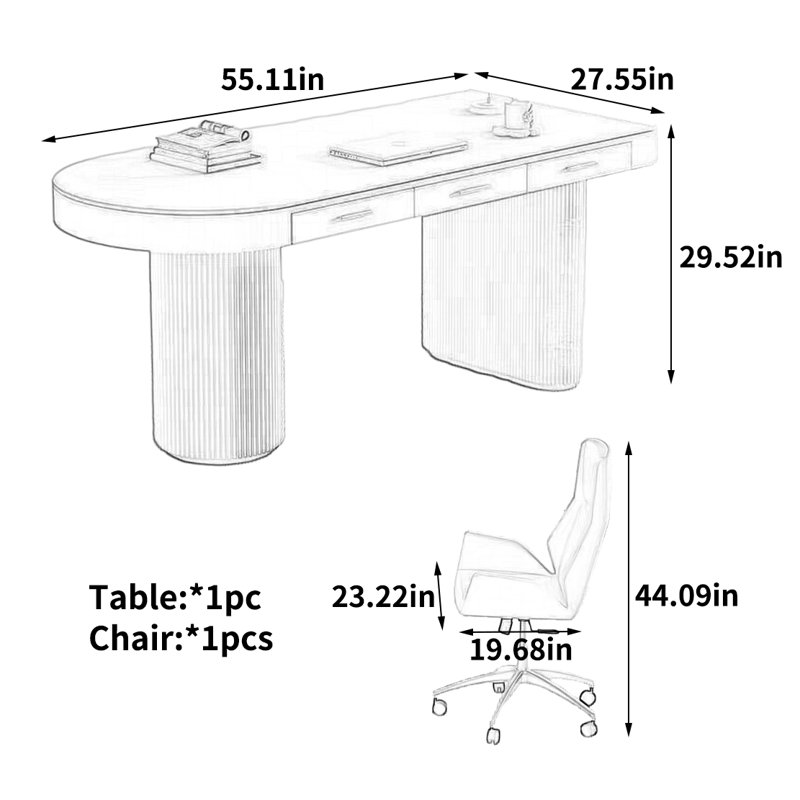 Bureau élégant et tendance, H 29,52 po x l 55,11 po x P 27,55 po