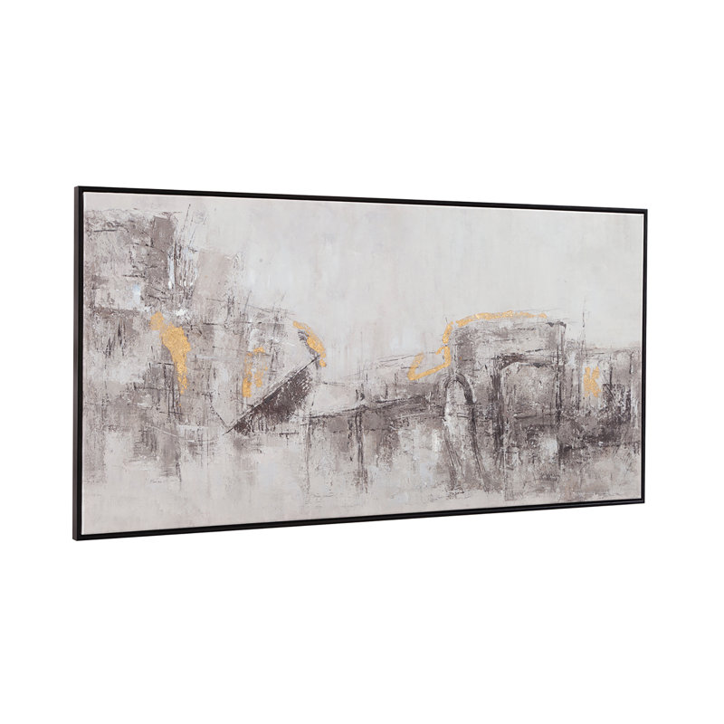 About Town Abstract Canvas Art with Gold Accents in Sleek Black Frame