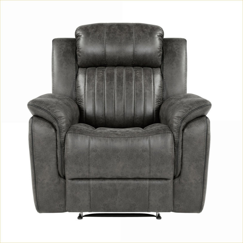 Neutral Gray Microfiber Reclining Arm Chair  for Living Room Relaxation Transitional Solid Wood Furniture