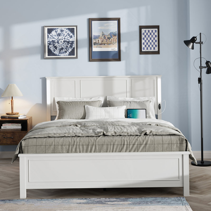 Base de lit plateforme grand, Blanc antique