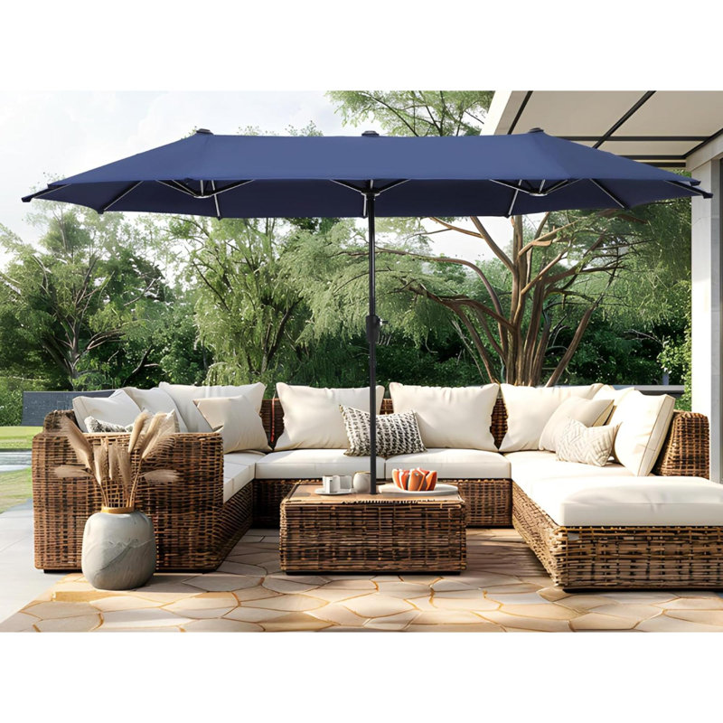 Parasol de marché rectangulaire à manivelle 6,00 po x 8 po Louwrens, Bleu marine
