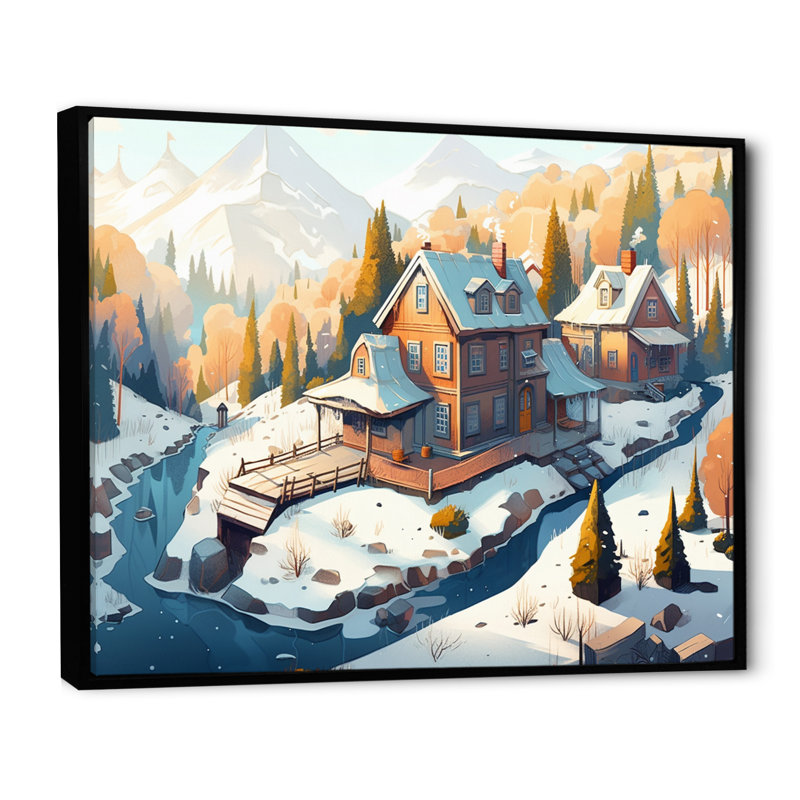 Winter Village I - Imprimé, H 16 po x l 32 po x P 1 po, Cadre flottant noir