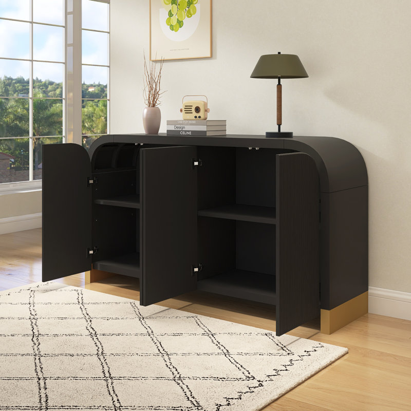 Armoire à panneau ondulé 4 portes à 4 portes avec tablettes réglables, Noir