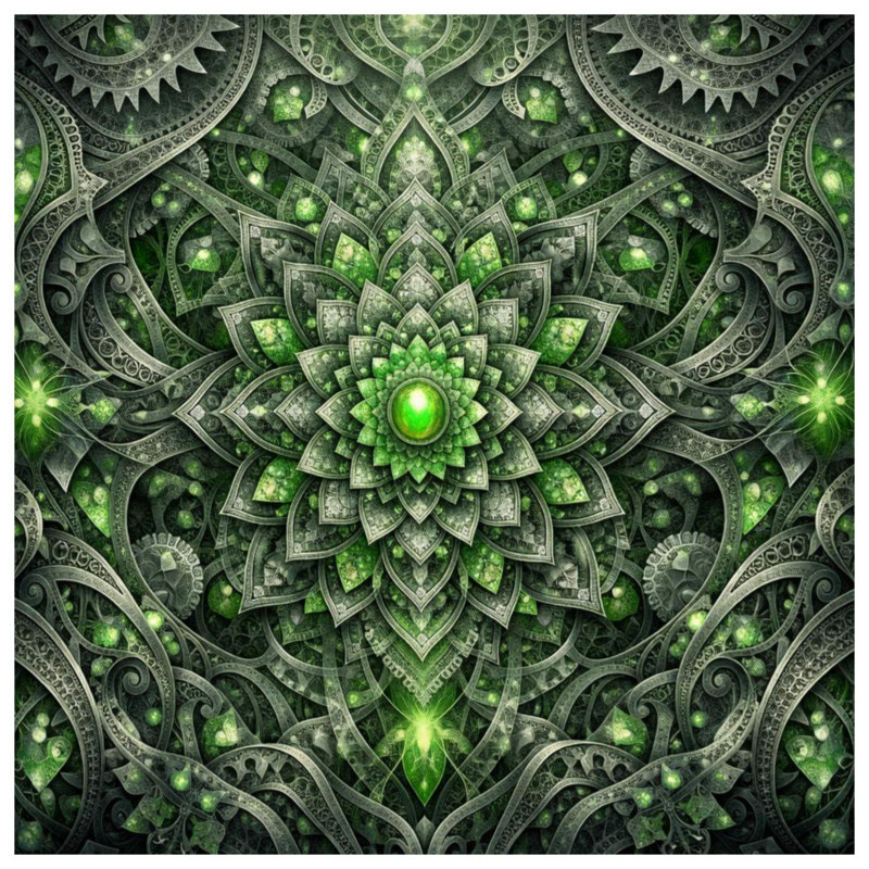 Intricate Green Mandala Comforter, Twin