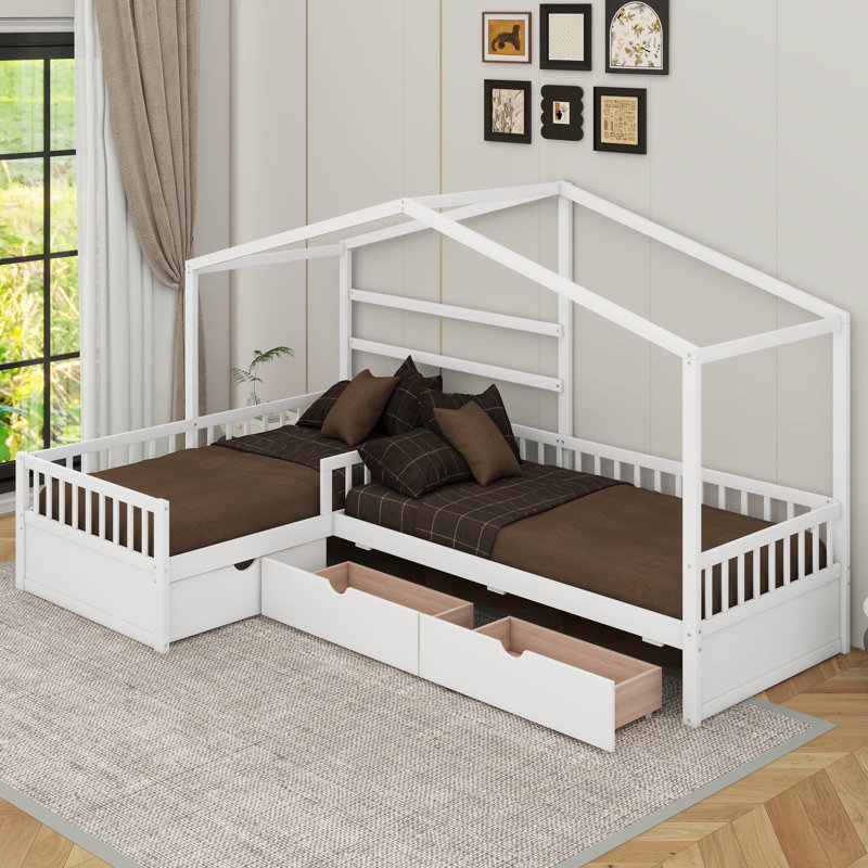 Lit plateforme simple avec tiroirs, Blanc