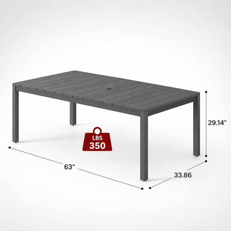 All-weather Patio 6-person Dining Table, Hips & Outdoor Dining Table With Umbrella Hole, Gray