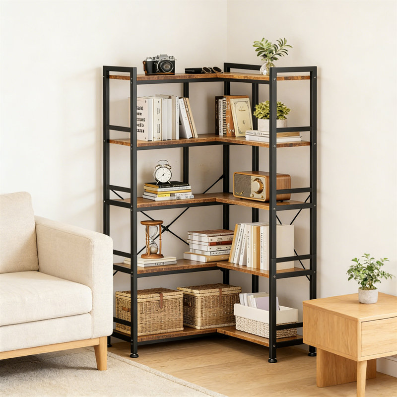 145.5cm H x 72.8cm W Metal Standard Bookcase, Brown