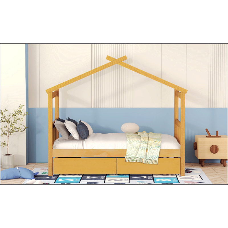 Lit simple en bois avec tiroirs