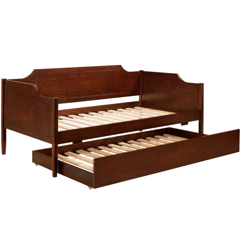 Cherry Twin Daybed And Trundle, Modern Classic Design With Panel Details, Built Engineered Wood Veneer, Trundle Four Wheels, Slats For Airflow Finish Silhouette, Detailing, Rubberwood Plywood Build,