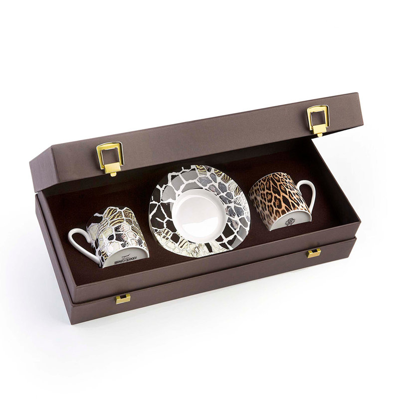 Coffee Cup & Saucer AFRICA DARAK AND GABON Set of 2 in Luxury Box diam. 2.3in, H 2.5in, Cap. 4 oz, Saucer diam. 4.75in